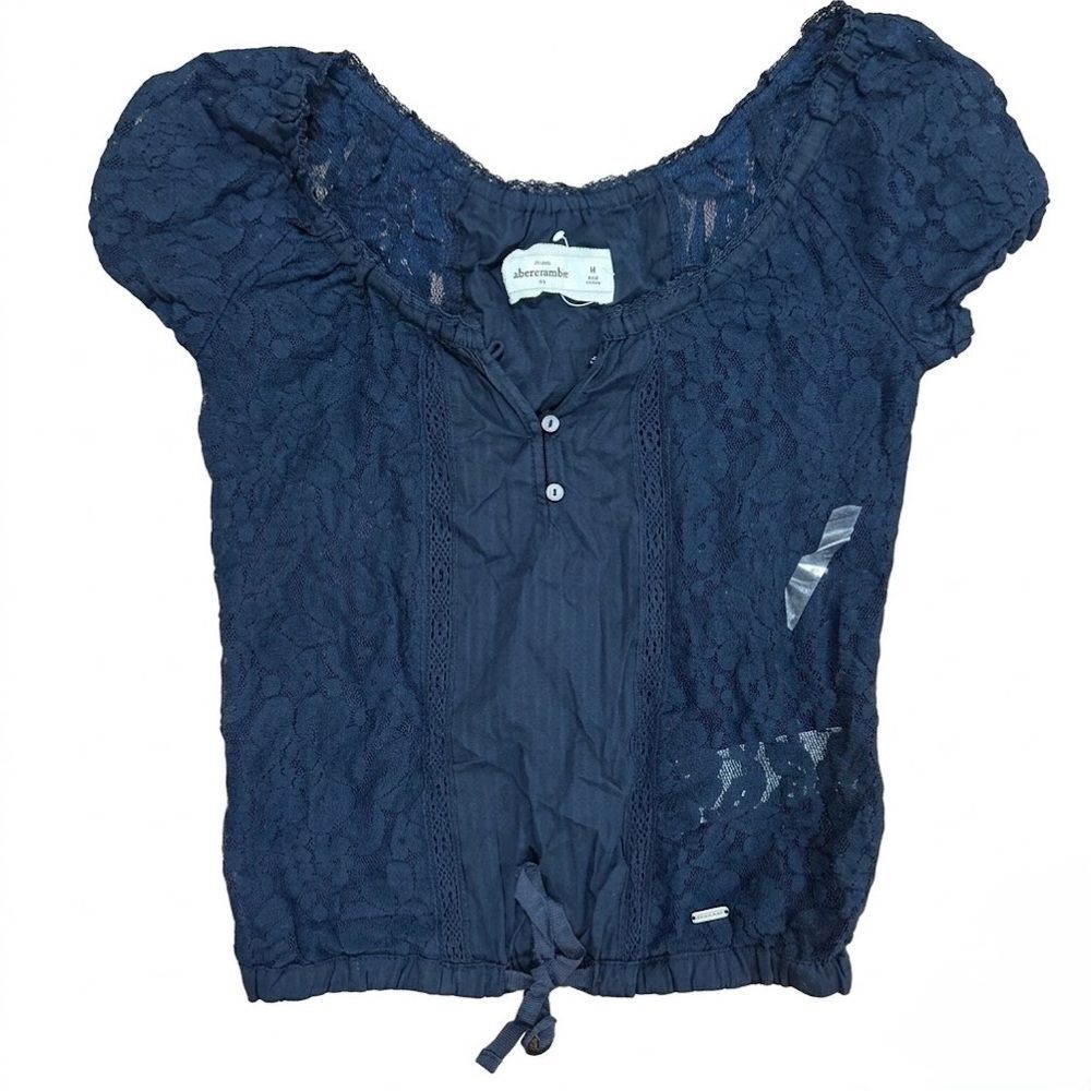 Y2K Abercrombie Kids Lace Top Blouse Navy Blue Girls Size Medium Coquette NEW